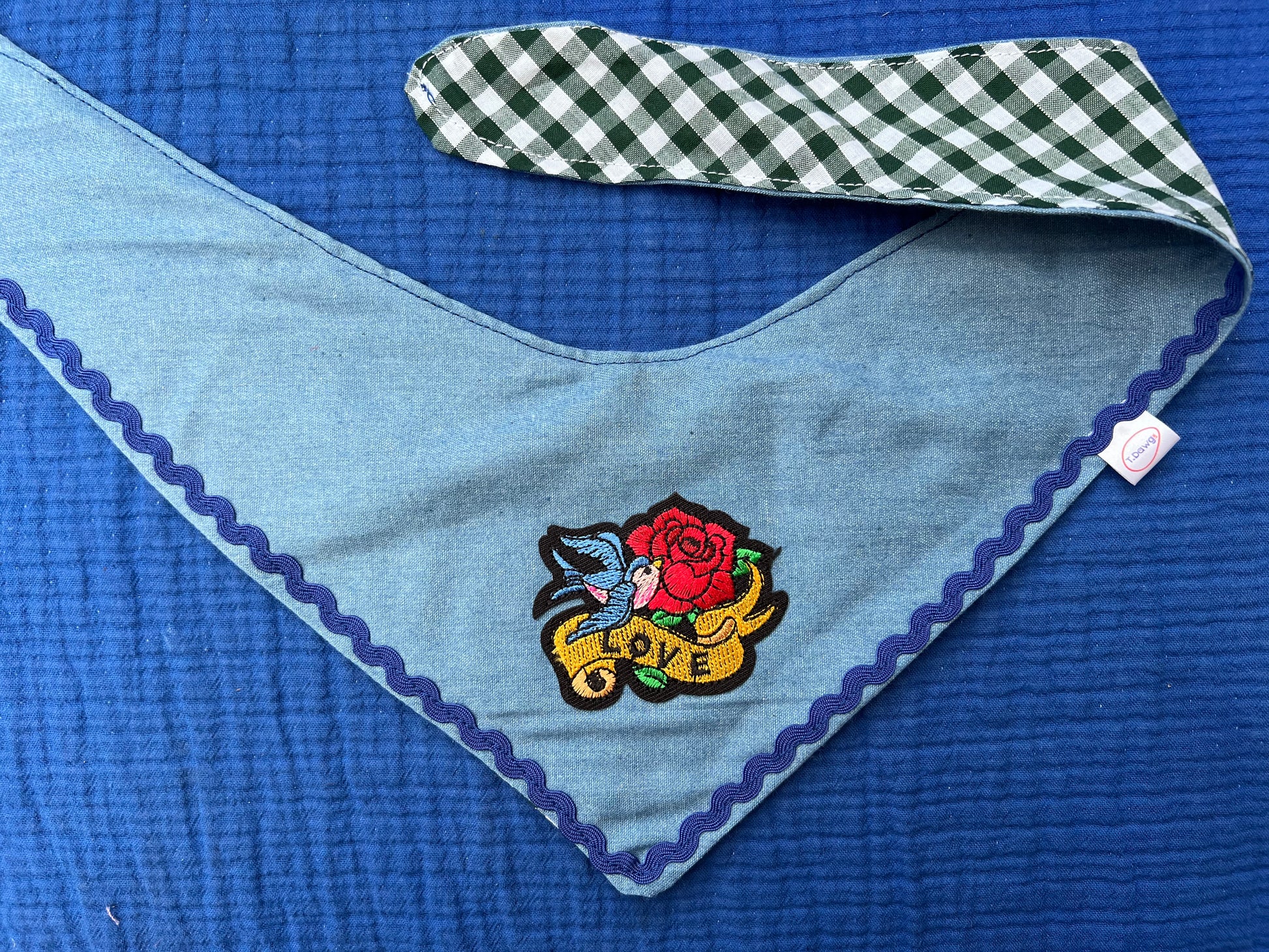 Reversible denim & green gingham bandana image 3
