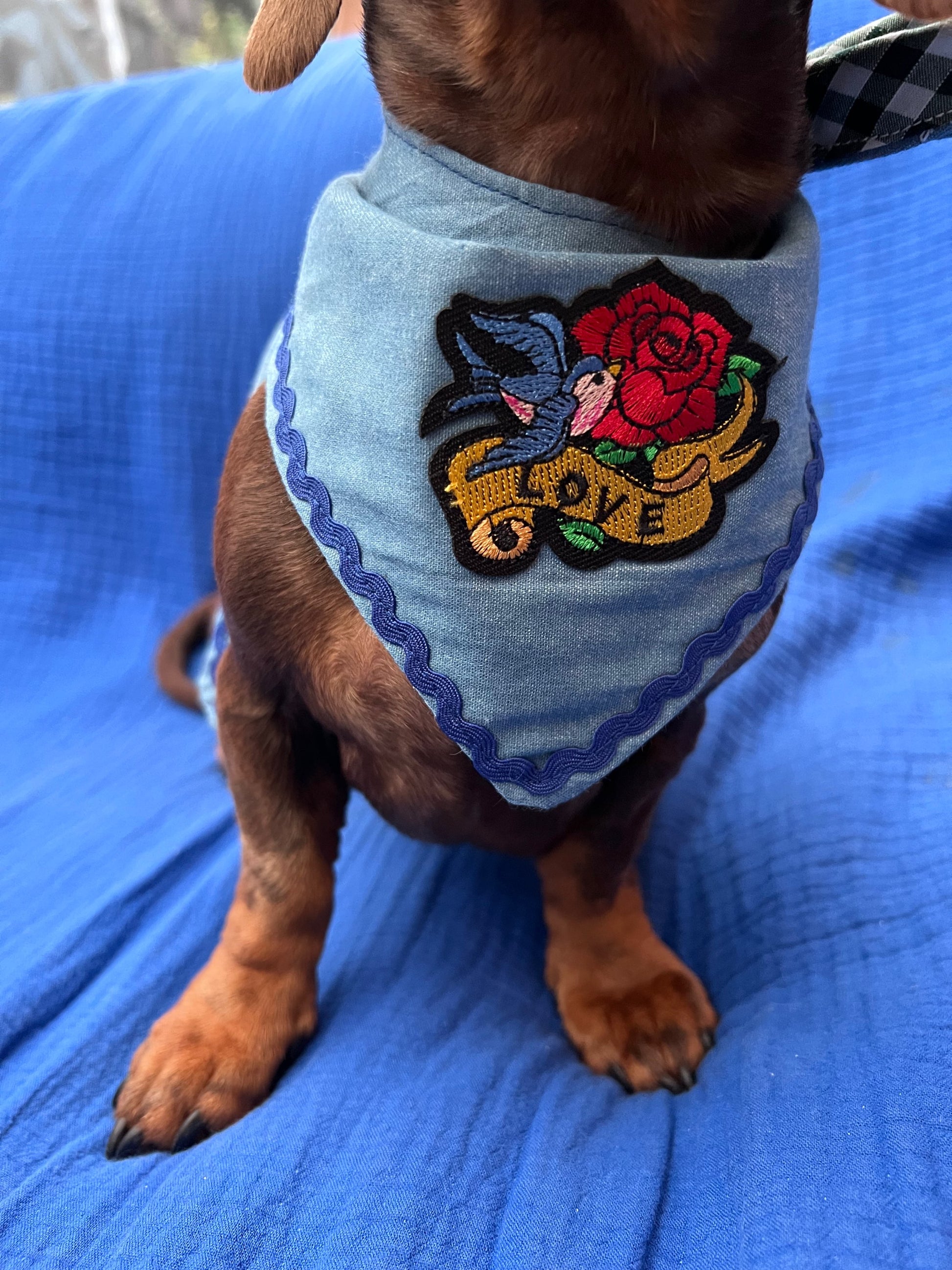 Reversible denim & green gingham bandana image 0
