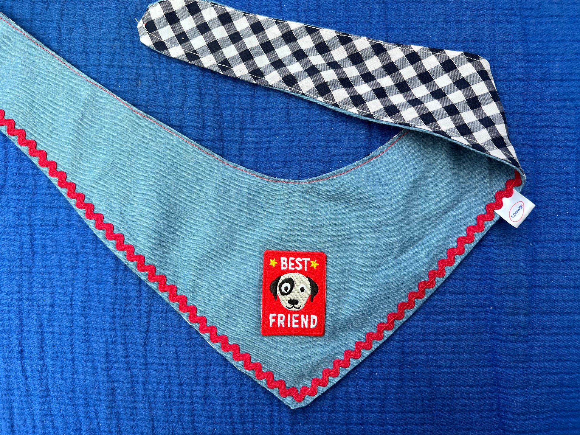 Reversible denim & blue gingham bandana image 3