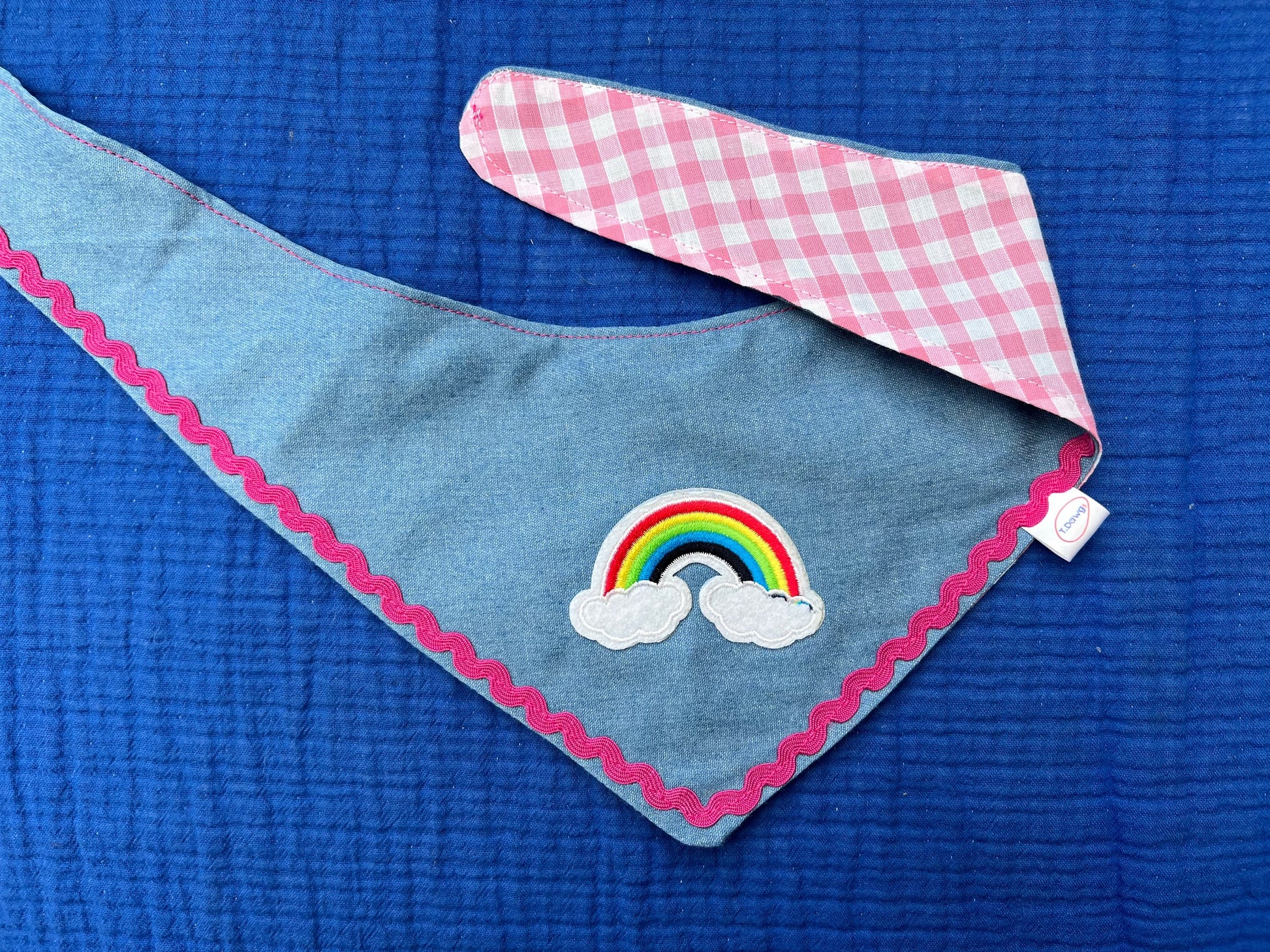 Reversible demin &  pink gingham bandana image 2