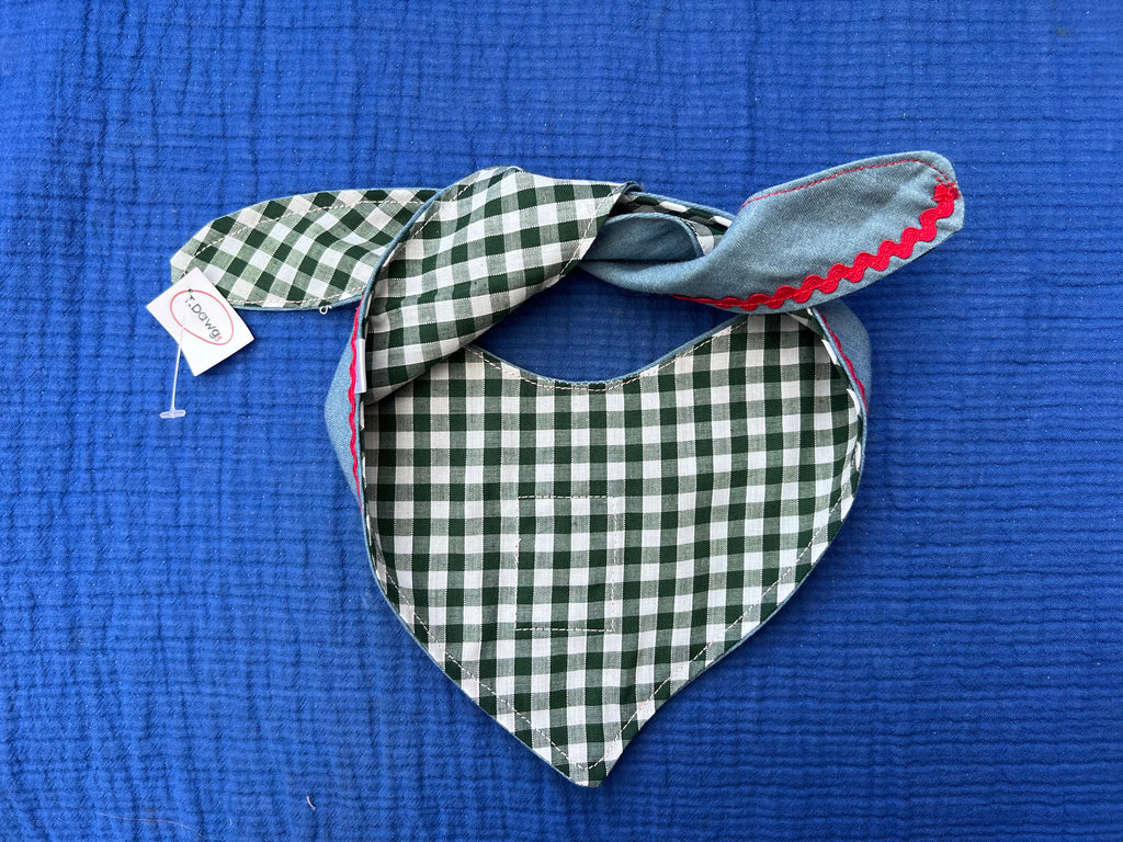 Reversible denim & green gingham bandana image 1