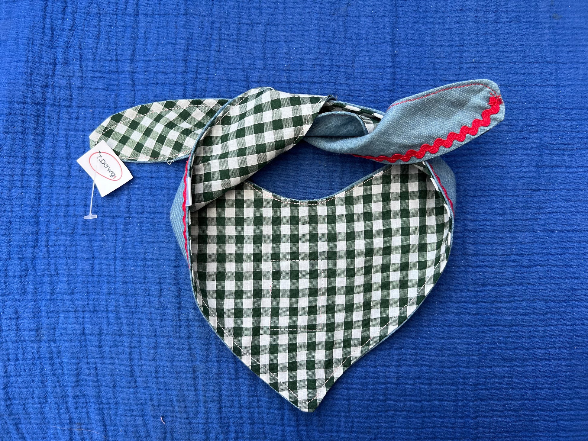 Reversible denim & green gingham bandana image 1