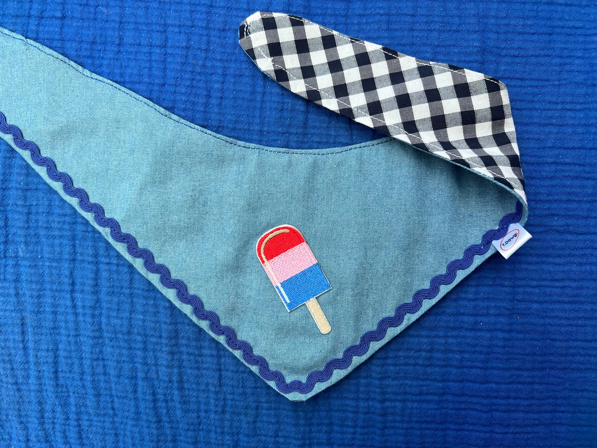Reversible denim & blue gingham bandana image 3