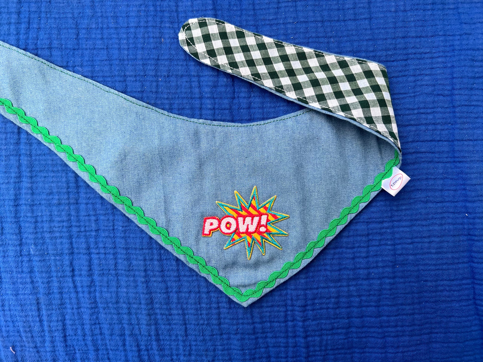 Reversible denim & green gingham bandana image 4