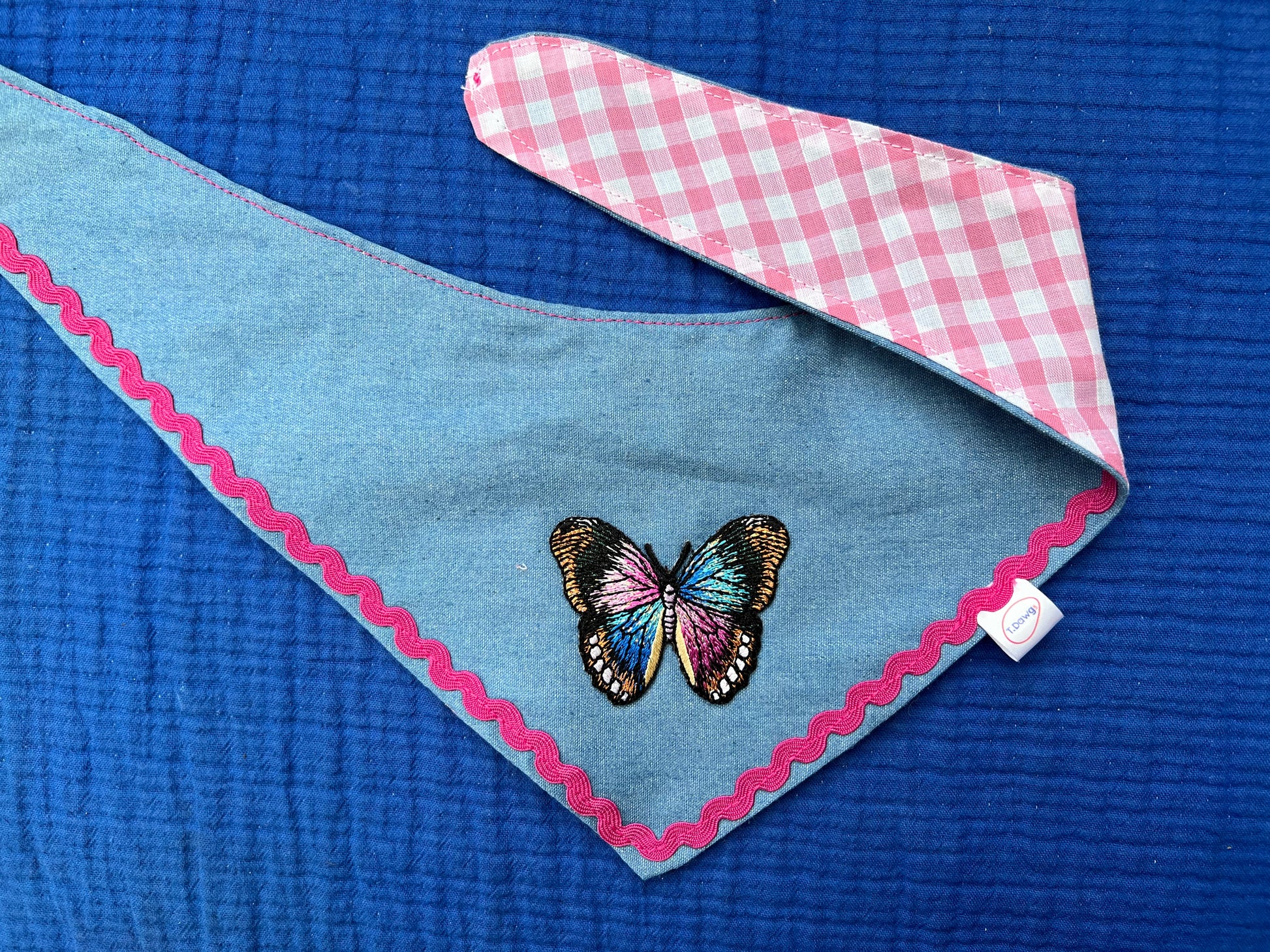 Reversible demin &  pink gingham bandana image 4