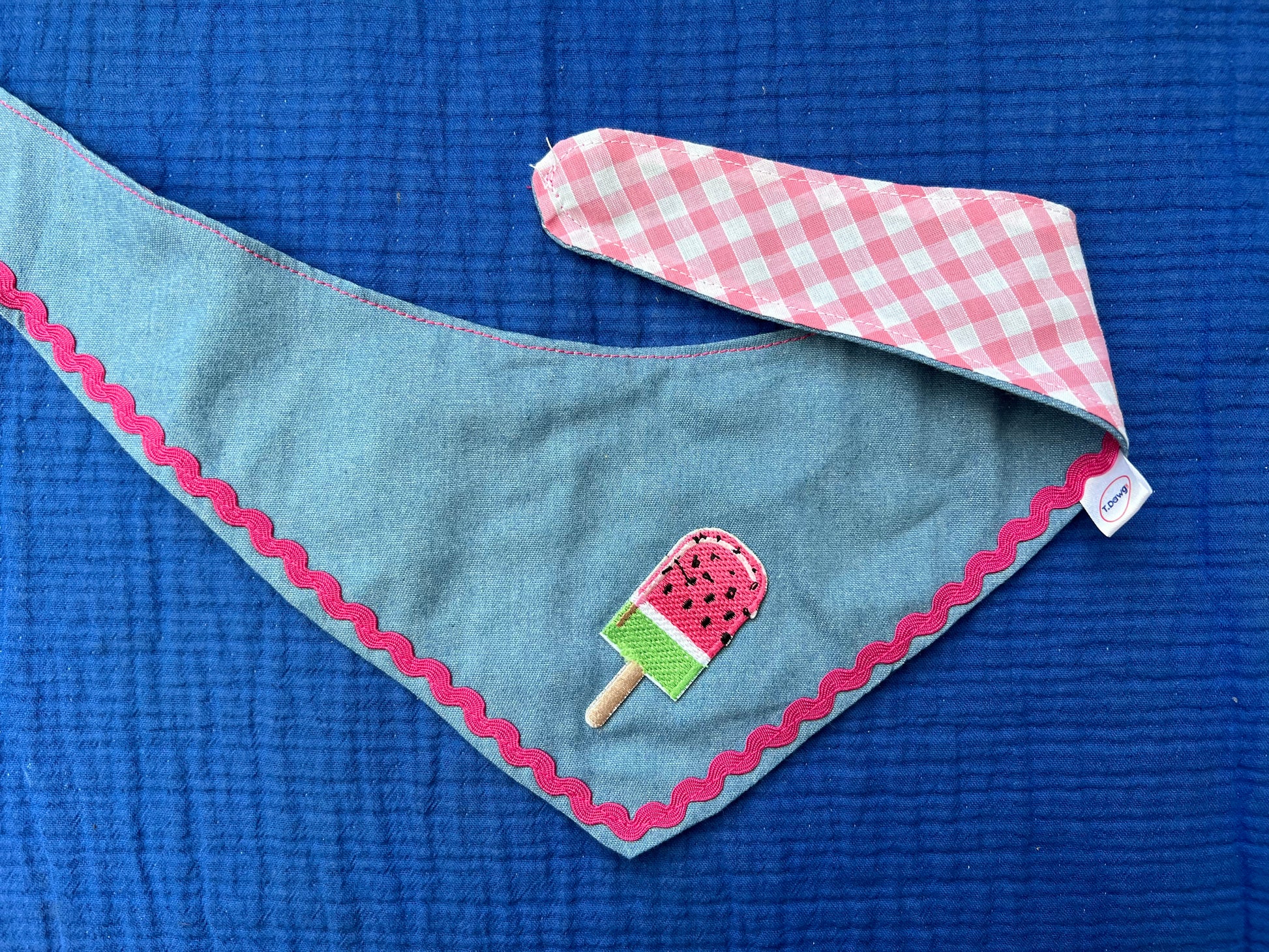 Reversible demin &  pink gingham bandana image 7