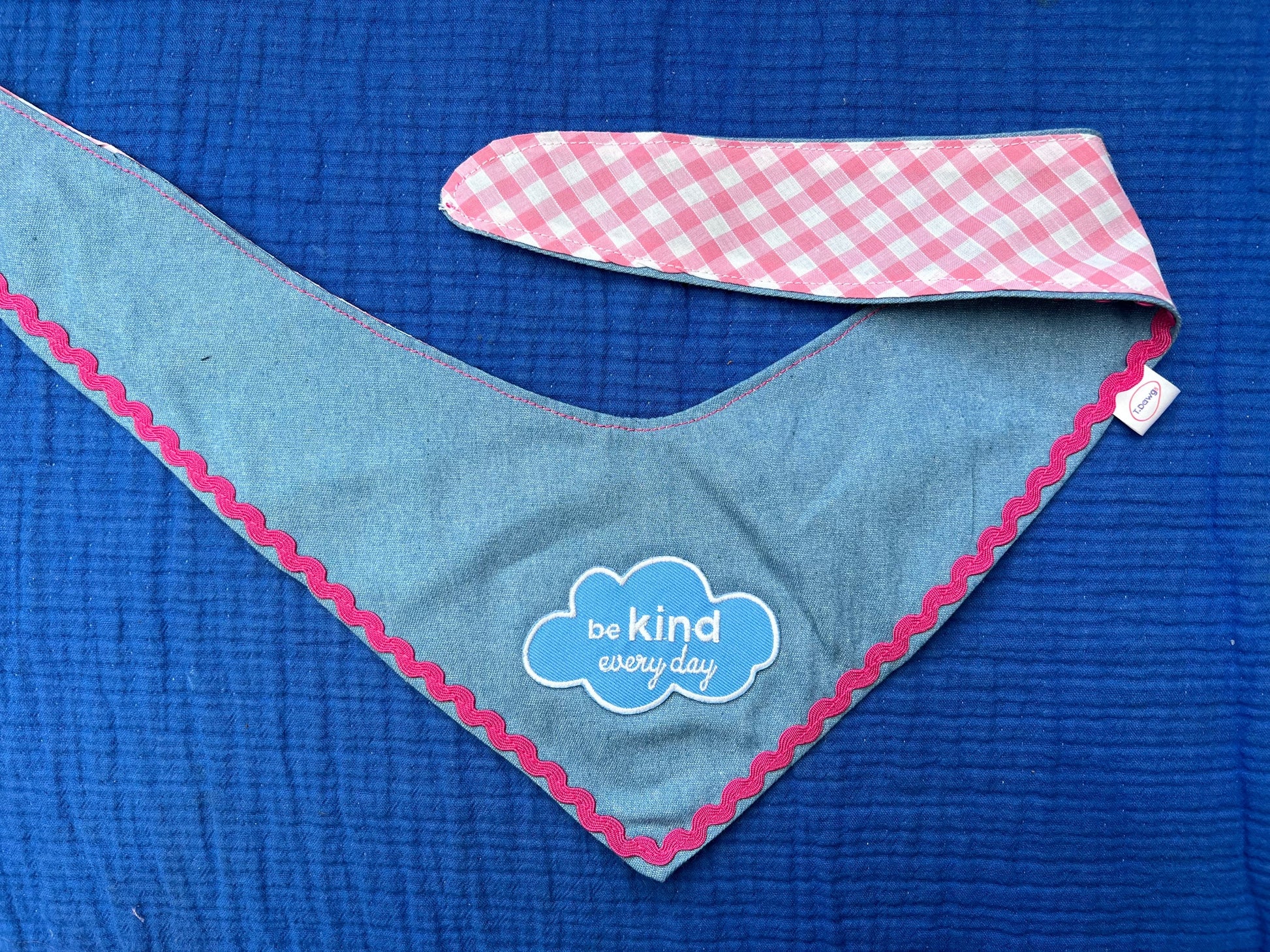 Reversible denim & pink gingham bandana image 2