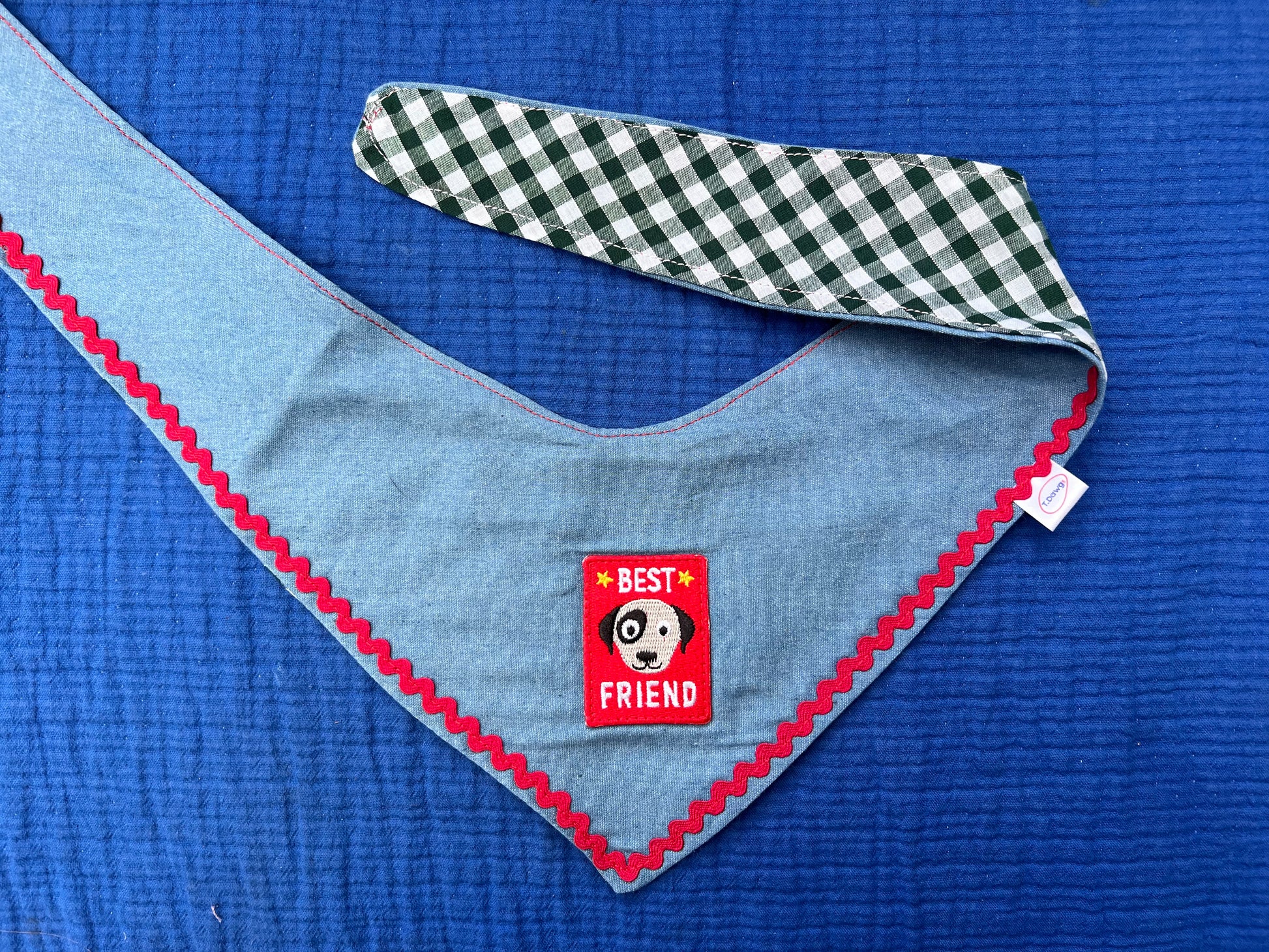 Reversible denim & green gingham bandana image 2