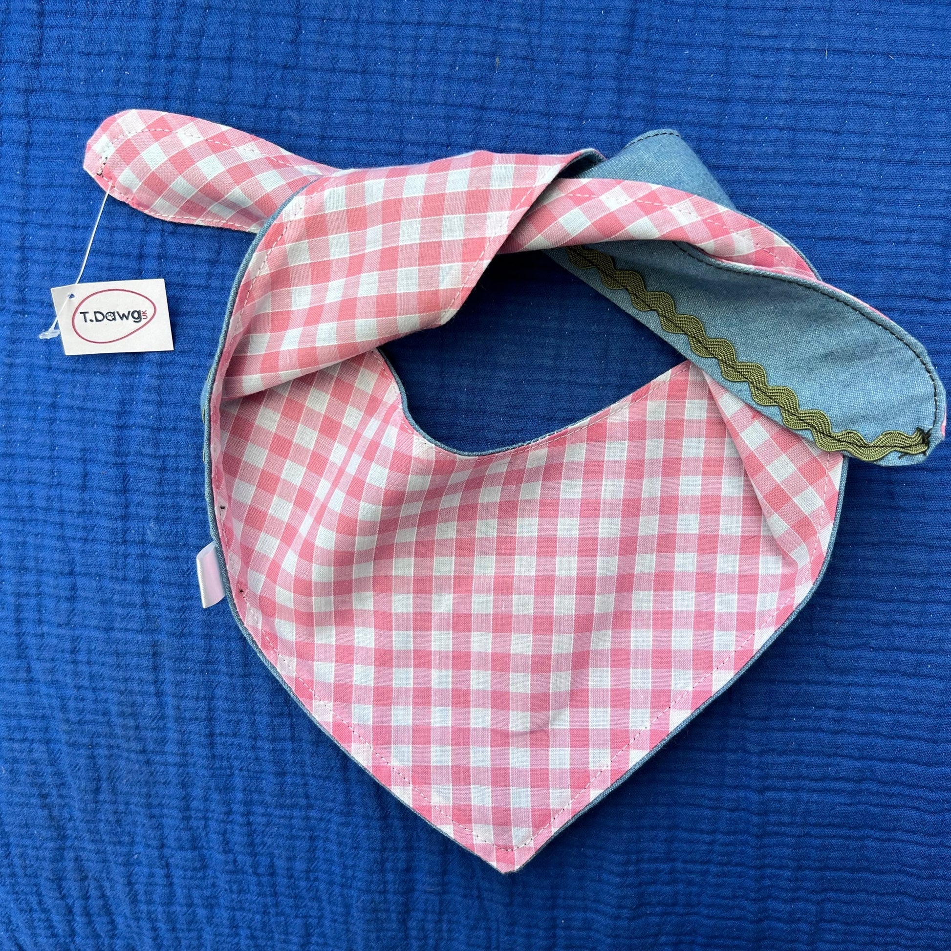 Reversible denim & pink gingham bandana image 1