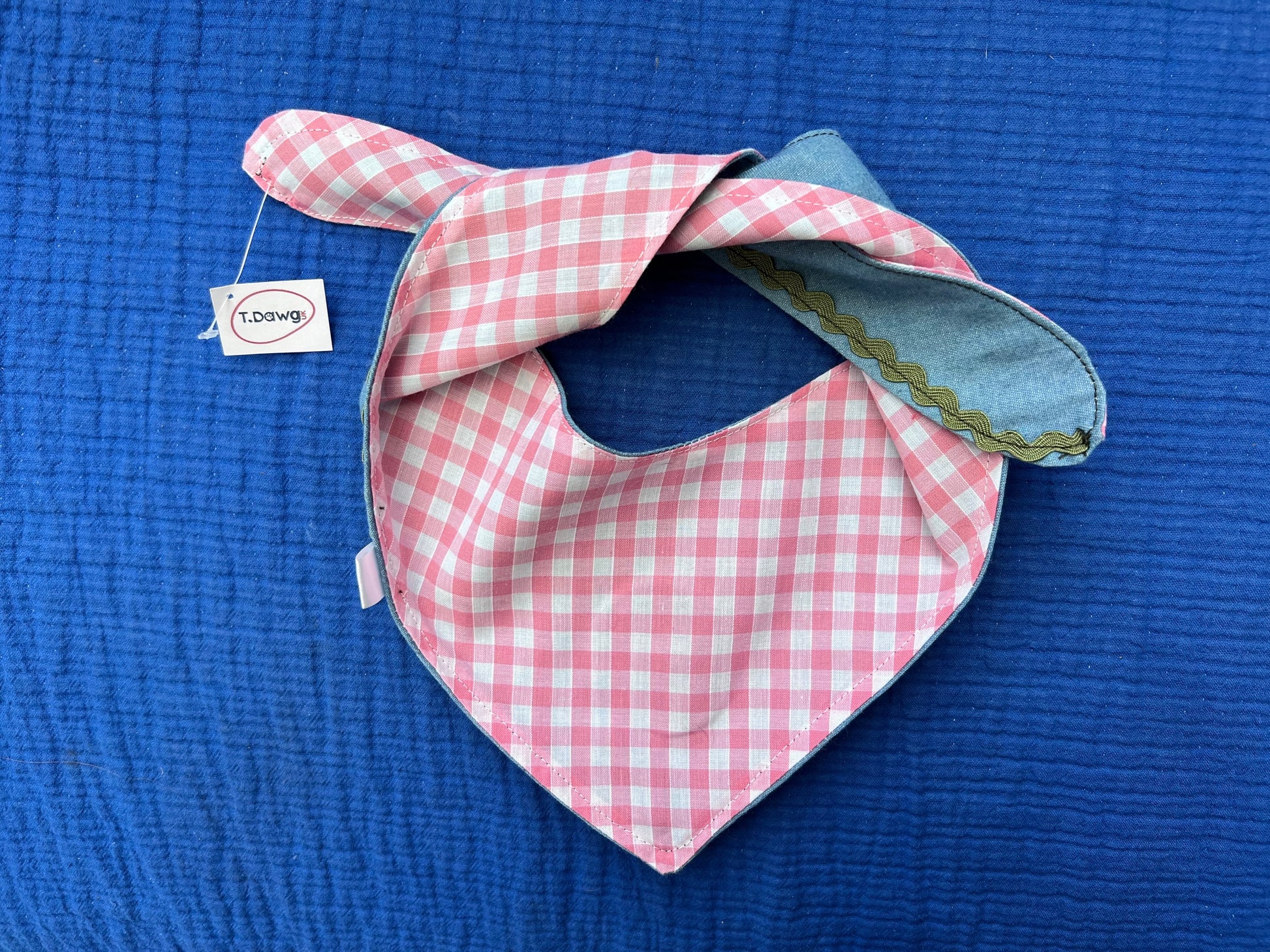 Reversible demin &  pink gingham bandana image 1