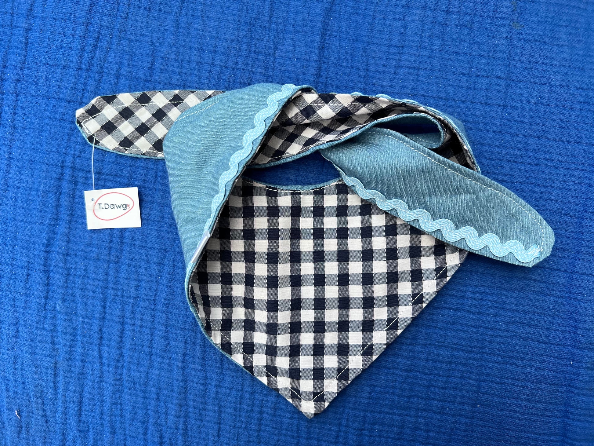 Reversible denim & blue gingham bandana image 2