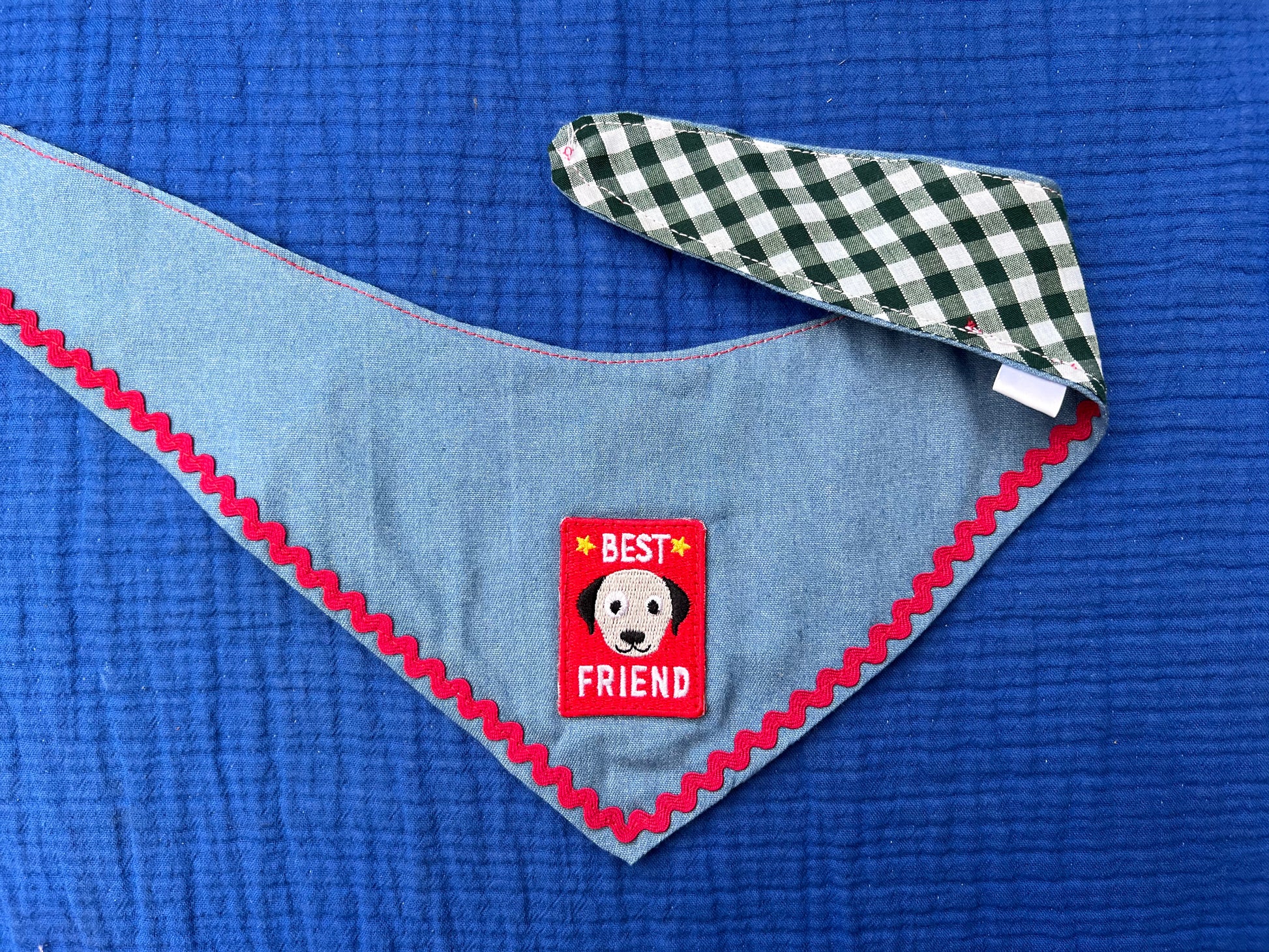 Reversible denim & green gingham bandana image 3
